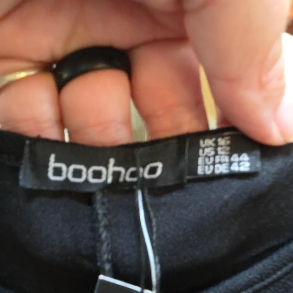 Boohoo Dress‎ Womens 12 Black Solid Short Sleeve Crew Neck T-Shirt Belted Knee